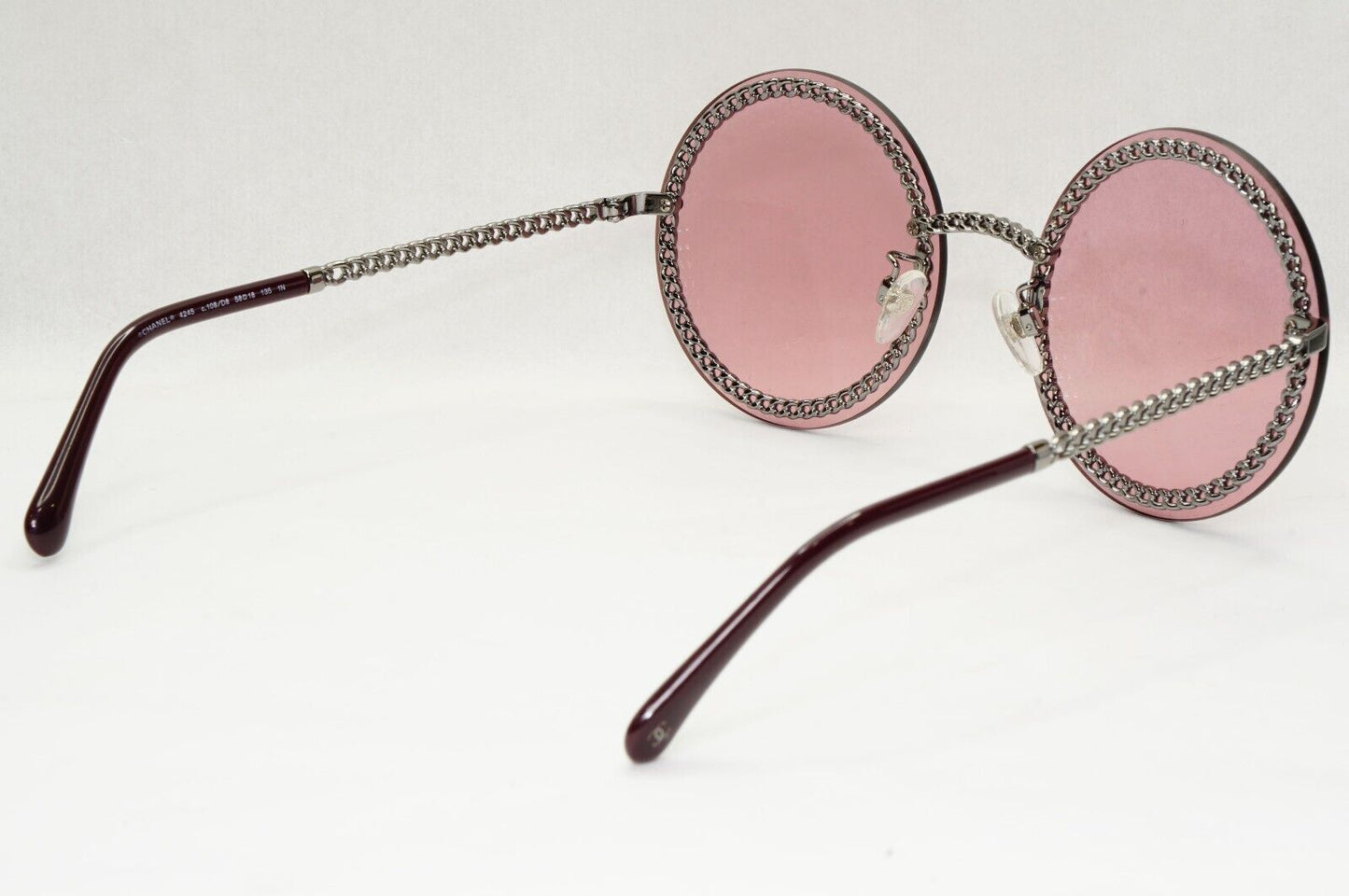 Chanel Sunglasses Chain Round Pink Red Burgundy Silver 4245 C.108/D8 041223 [A]