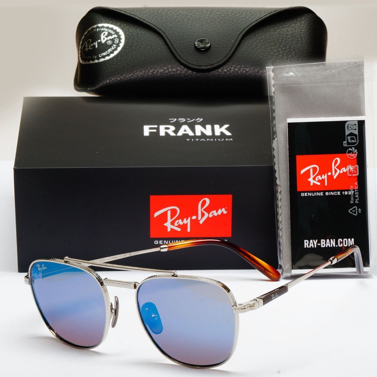 Ray-Ban Sunglasses Frank Titanium Silver Blue Mirror Grey RB 8258 3139/04 54mm