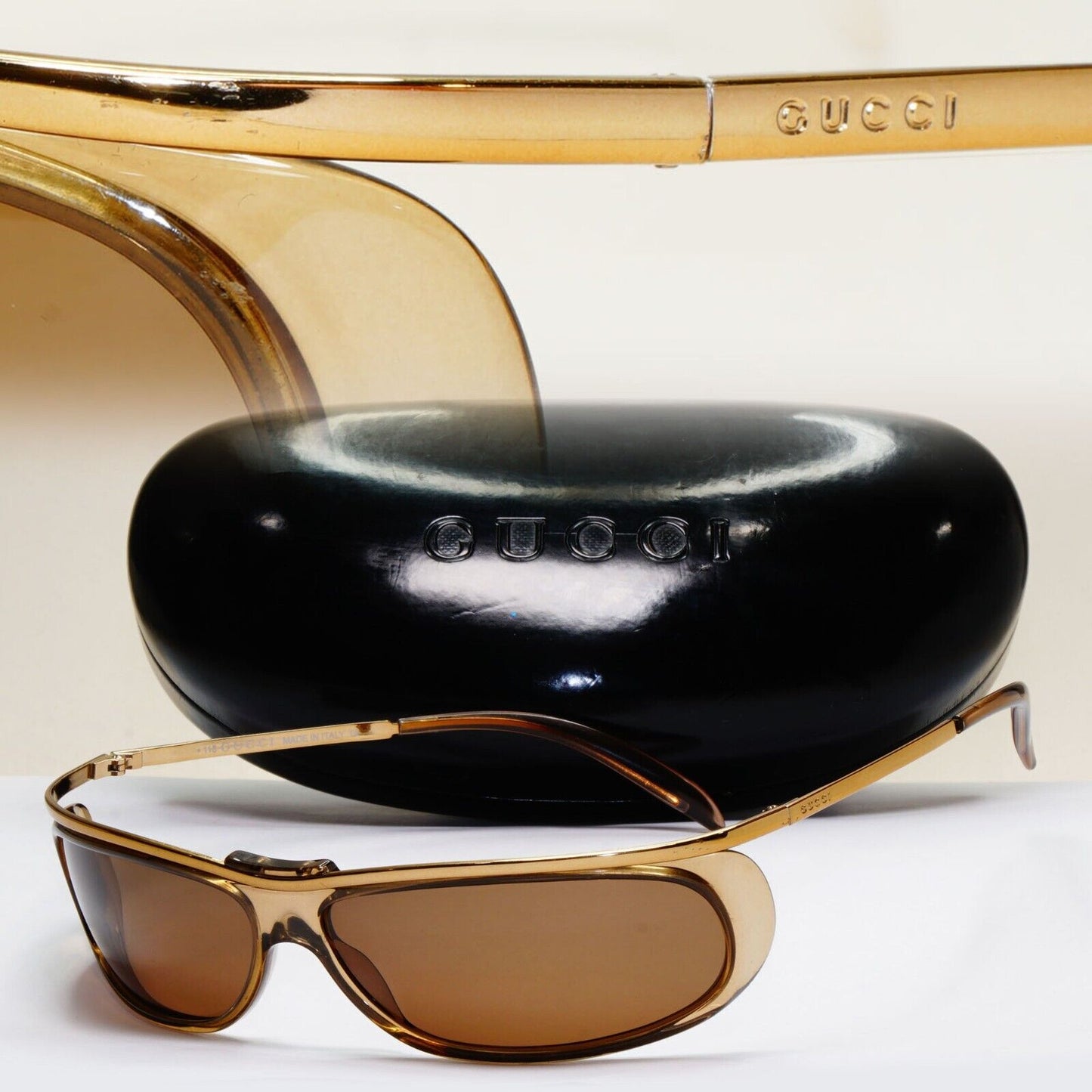 Gucci Sunglasses 1997 Vintage Wrap Gold Bronze Honey Brown GG 1423/S 438 011124