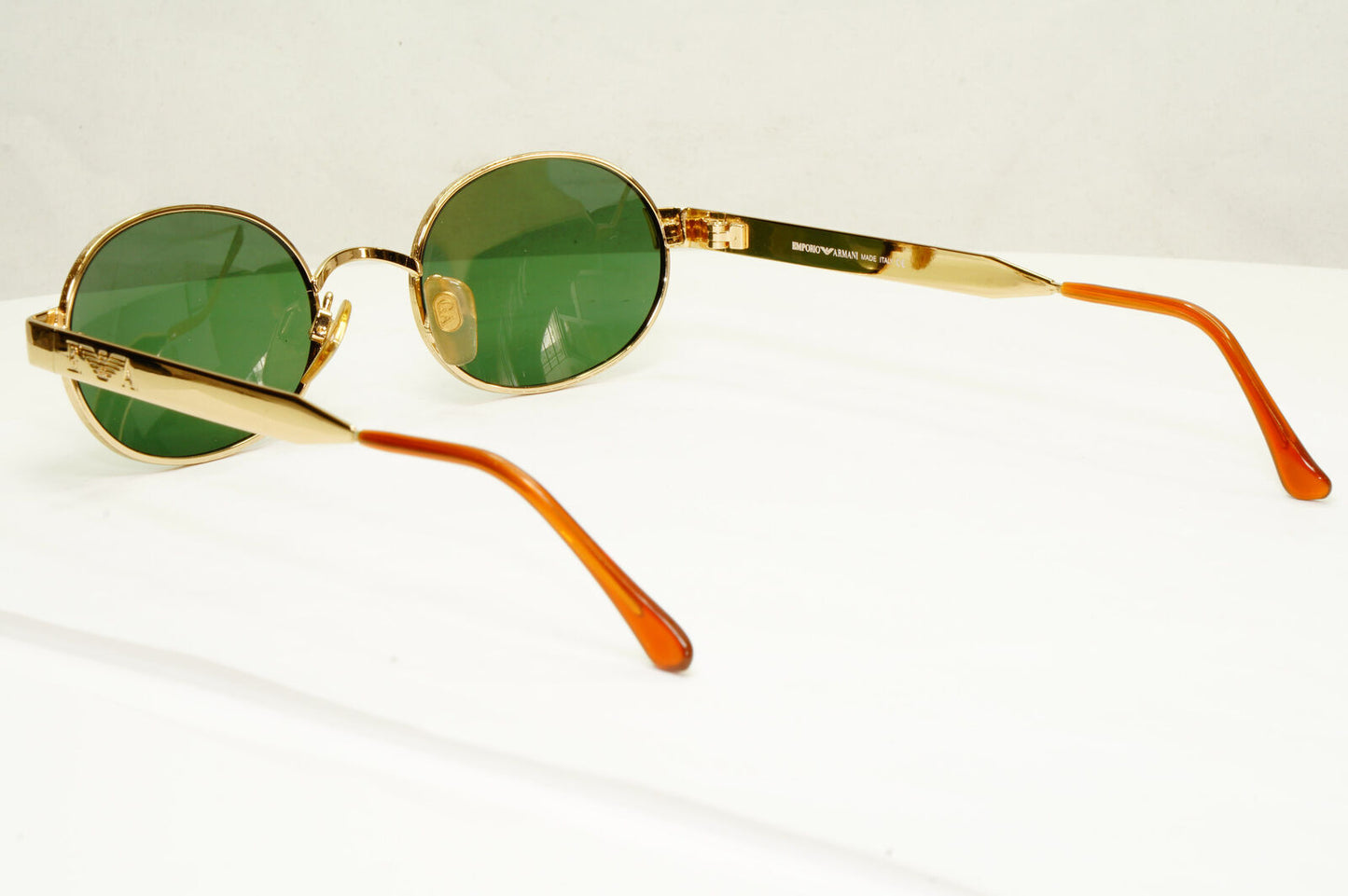 Emporio Armani 1997 Vintage Metal Sunglasses Green Oval Gold Eagle 066-S 743