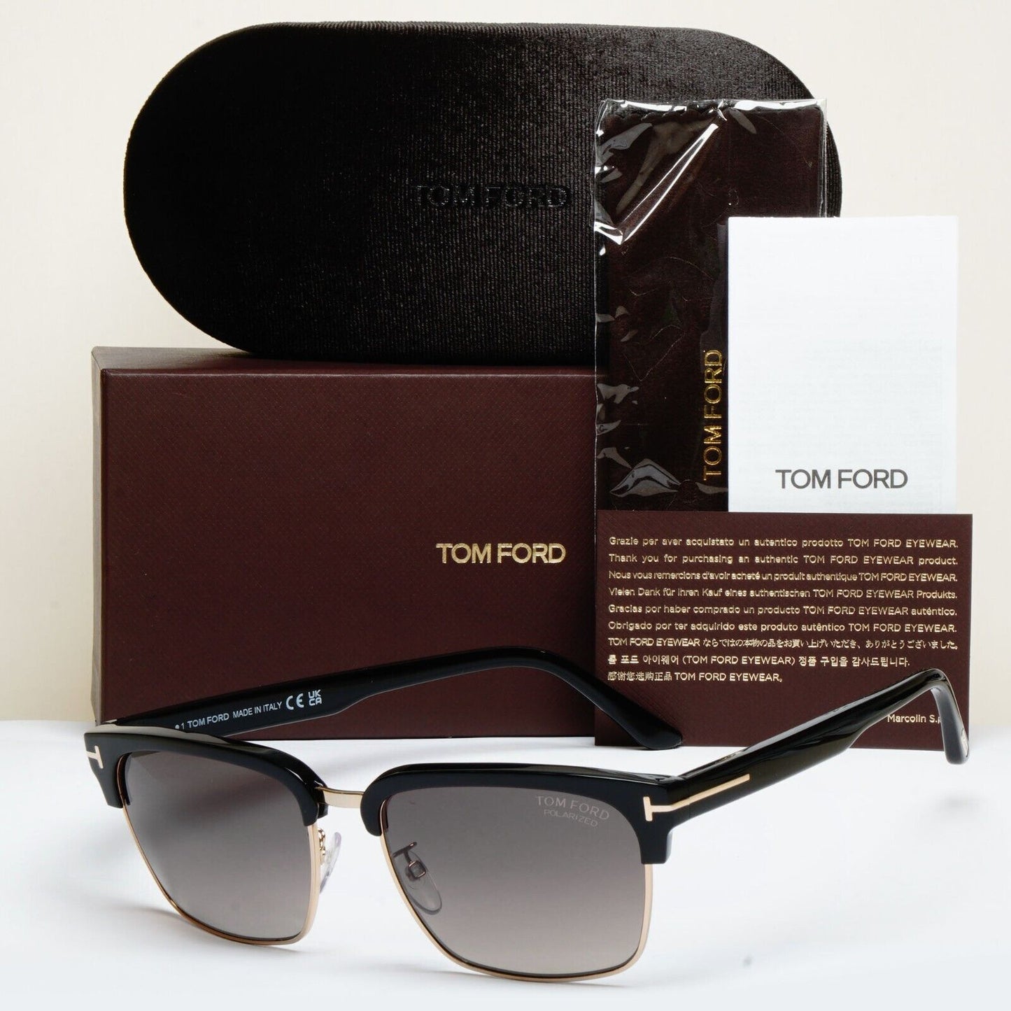 Tom Ford Sunglasses River Polarized Black Gold Grey Square FT0367 TF 367 01D