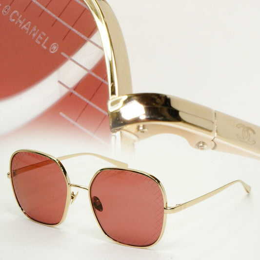 Chanel Sunglasses Gold Red Square Metal Large 4252 c.395/0H 57mm