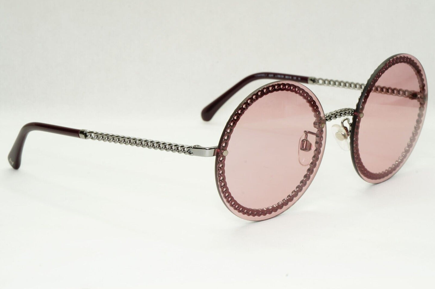 Chanel Sunglasses Chain Round Pink Red Burgundy Silver 4245 C.108/D8 041223 [A]