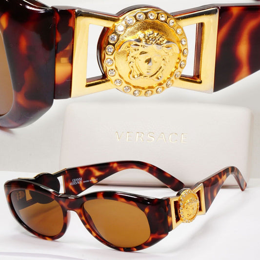 Gianni Versace Sunglasses 1996 Vintage Brown Gold MOD 424/C RH 869 Biggie 111223