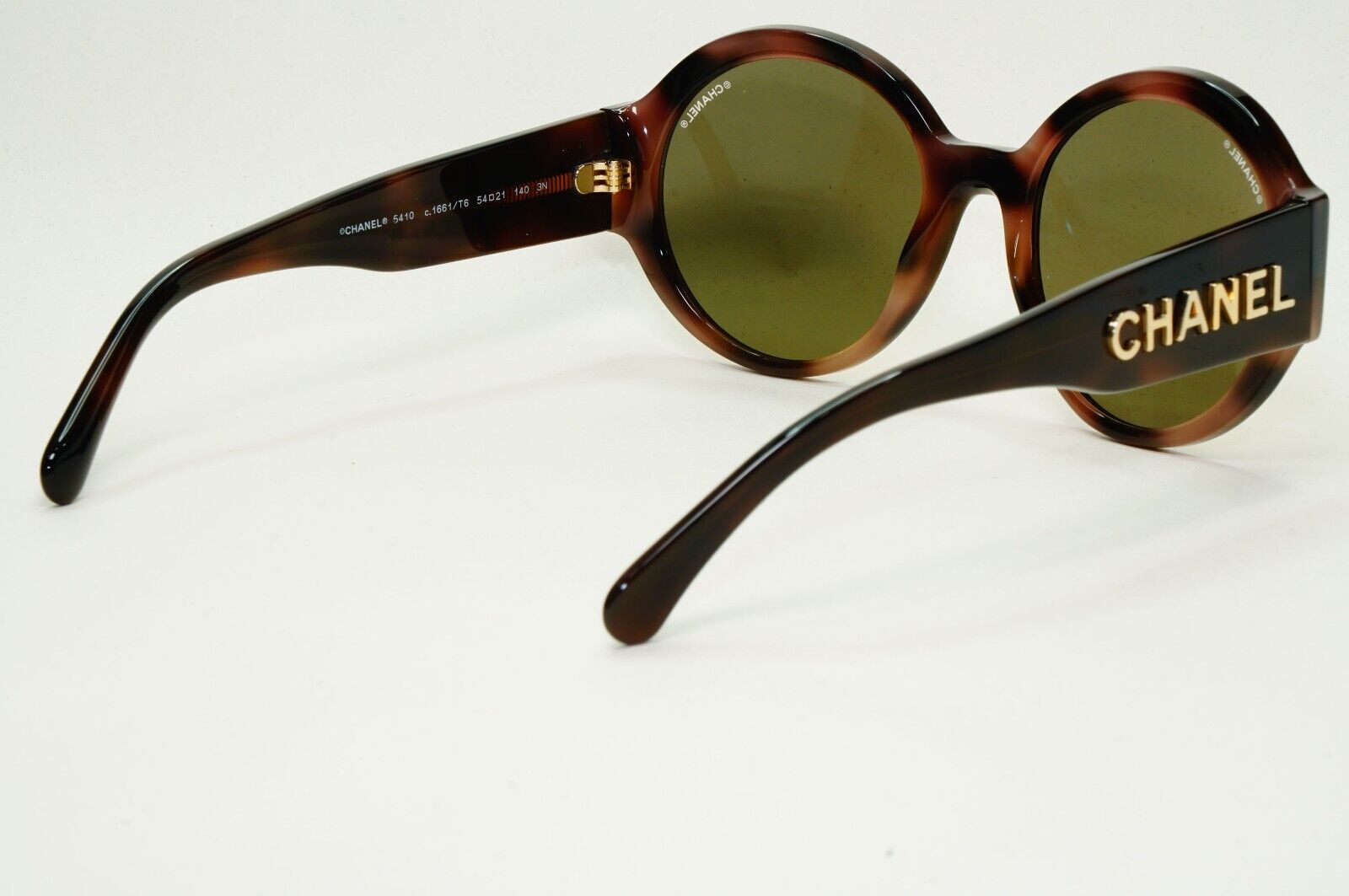 Chanel Sunglasses Gold Letters Brown Tortoise Round Mirror 5410 c.1661/T6 54mm