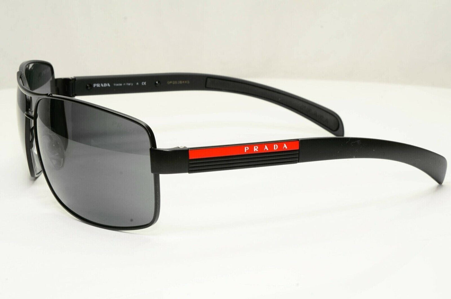 Prada Sunglasses Black Square Square Metal Sport Red Stripe SPS 54I 1BO-1A1 [A]