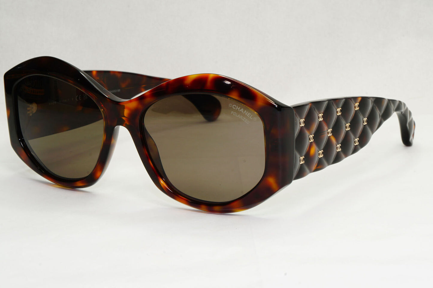 Chanel Sunglasses Polarized Brown Tortoise Square Quilted 5486 c.714/83 060324