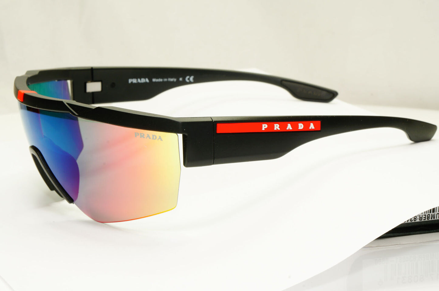 Prada Black Shield Sunglasses Chameleon Rossa Wrap Visor Sailing SPS 03X DG0-08F