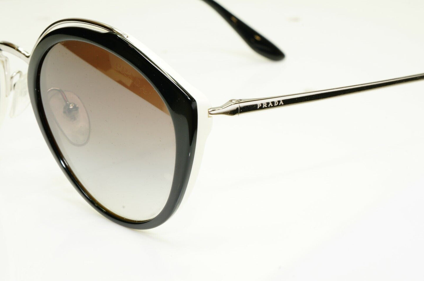 Prada Black Silver Gradient Smoke Mirror Womens Sunglasses SPR 18U 4BK-5O0