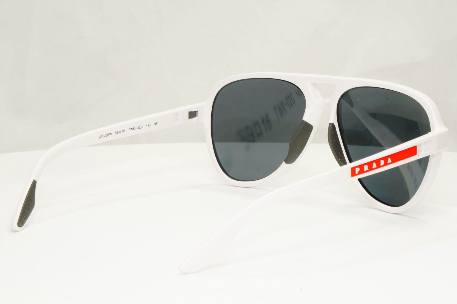 Prada White Polarized Sunglasses Pilot Grey Red Stripe PS06WS SPS 06W TWK-02G