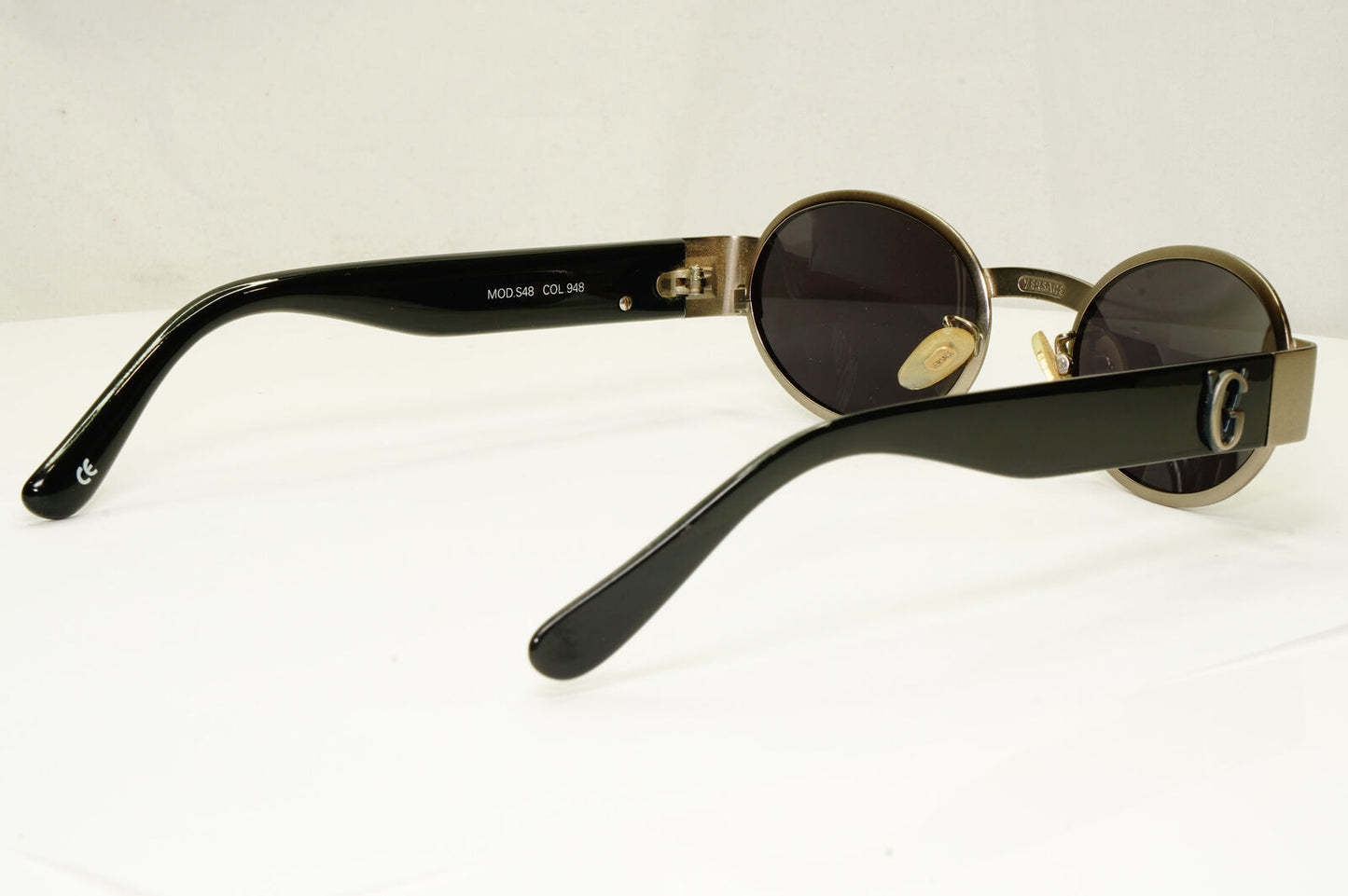 Gianni Versace 1996 Vintage Silver Black GV Metal Sunglasses MOD S48 COL 948