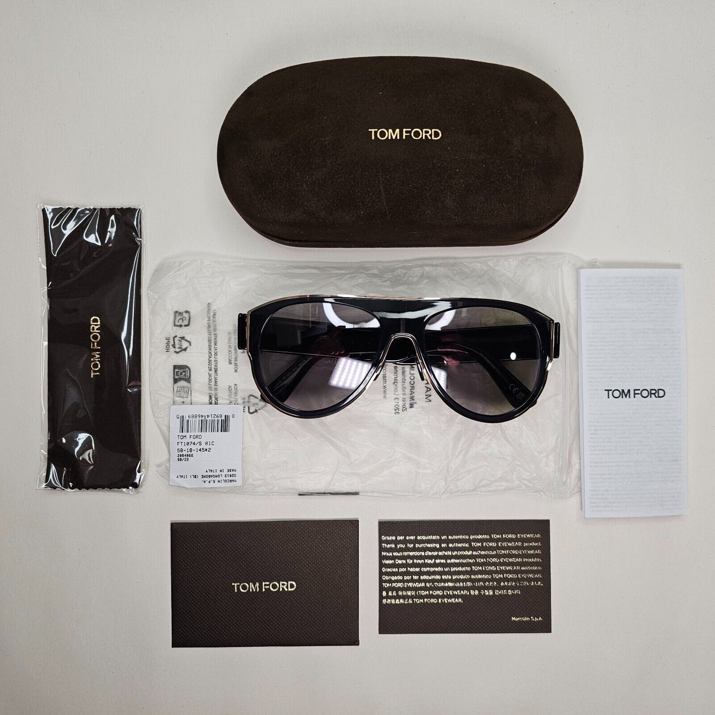 Tom Ford Sunglasses Black Glossy Gold Square Lyle-02 FT1074 TF 1074 01C 58mm