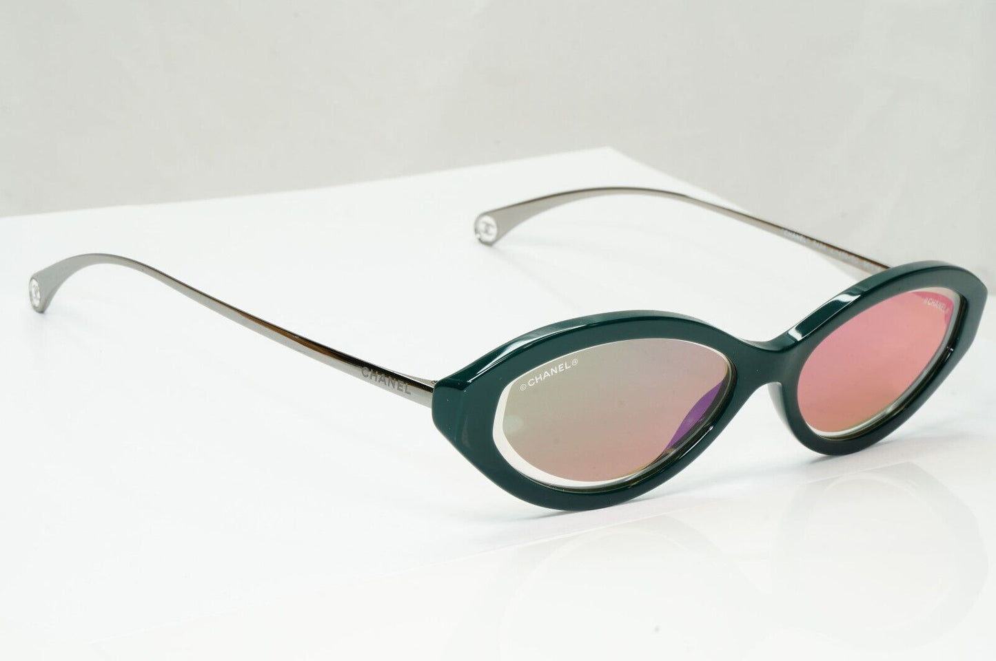 Chanel 2020 Sunglasses Green Gunmetal Grey Pink Mirror Slim 5424 c.1459/EC [A]