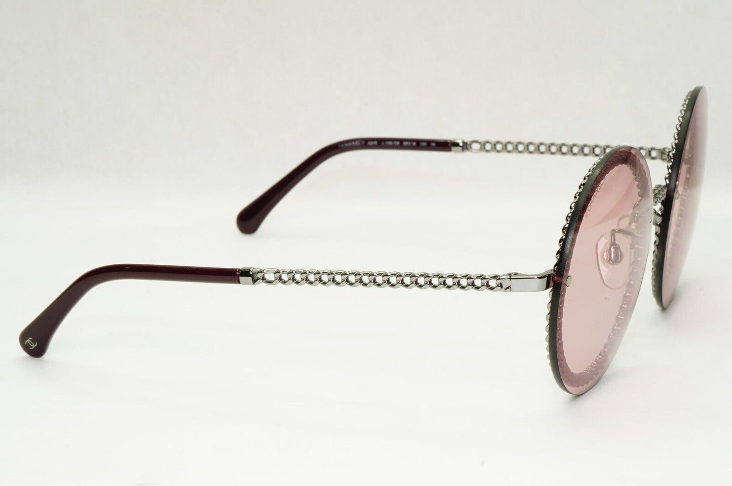 Chanel Sunglasses Chain Round Pink Red Burgundy Silver 4245 C.108/D8 041223 [A]