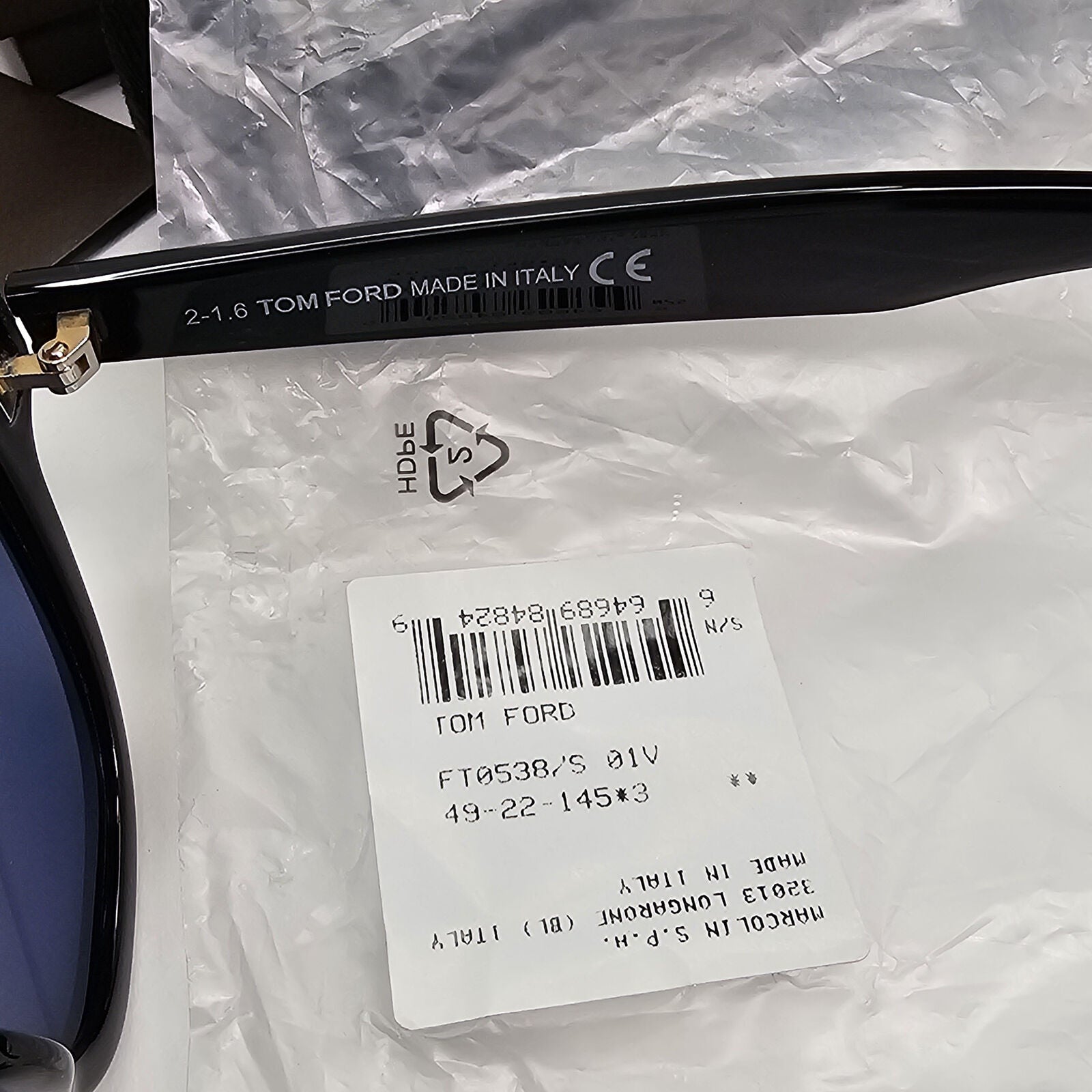 Tom Ford Sunglasses Garett Black Glossy Dark Blue FT0538 TF 538 01V 49mm