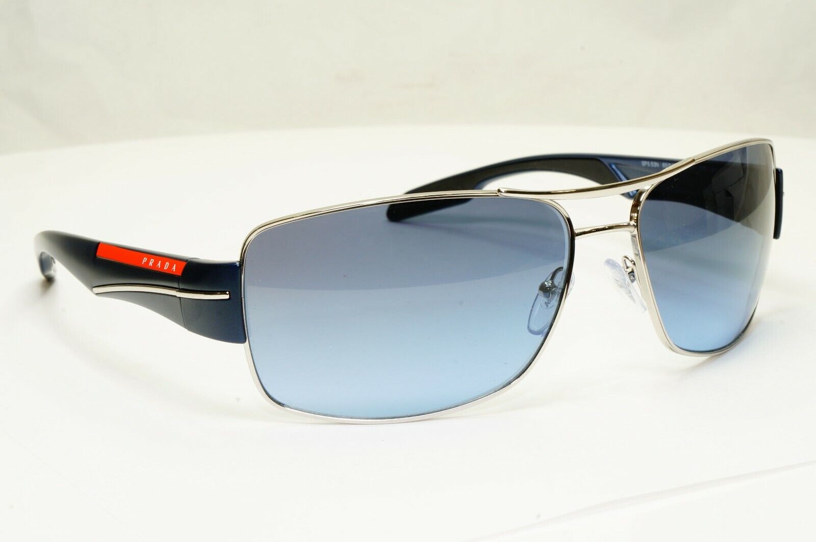 Authentic Prada Mens Blue Square Metal Sunglasses SPS 53N 1BC-5I1 Red Stripe