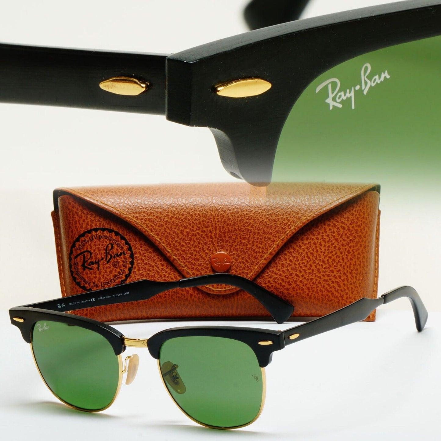 Ray-Ban Sunglasses Clubmaster Aluminum Black Gold Green RB 3507 136/N5 211124