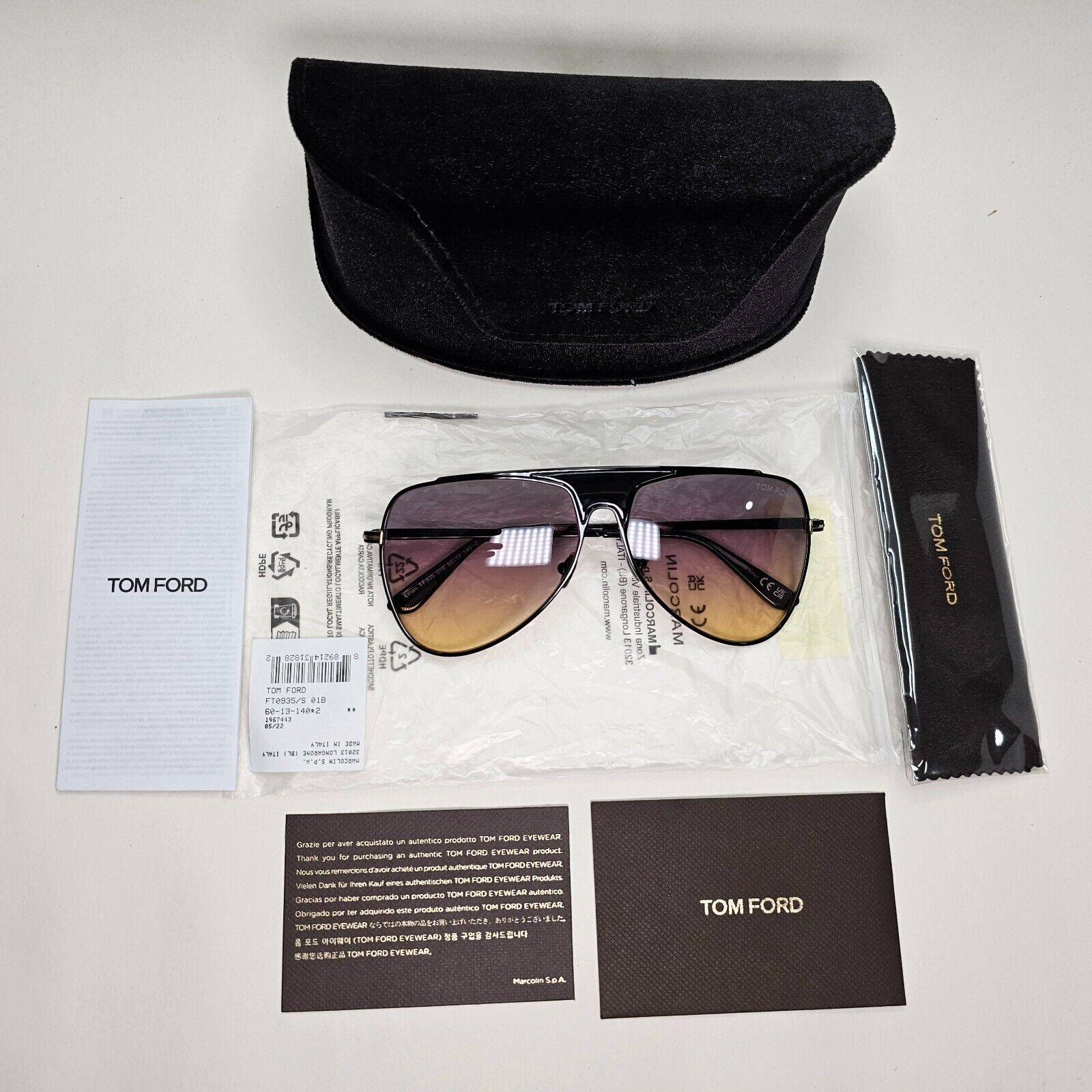 Tom Ford Sunglasses Ethan Black Grey Brown Gradient Pilot FT0935 TF 935 01B 60mm