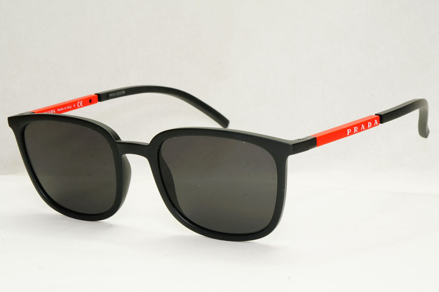 Prada Sunglasses Black Matte Red Stripe Square PS05NV VPS 05N 1AB-1O1 54mm