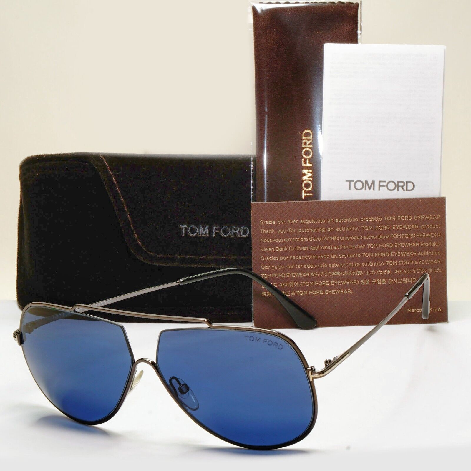 Tom Ford Sunglasses Chase-02 Gunmetal Dark Blue Metal Pilot FT0586 TF 586 12V