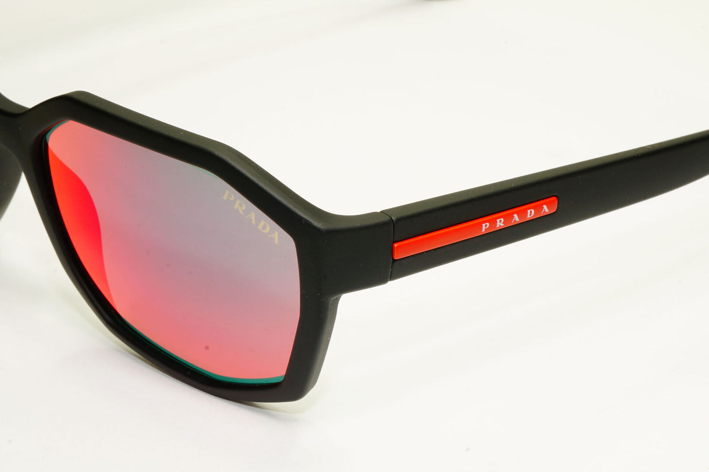 Prada Mirror Black Red Grey Sunglasses Octagon Mens PS 02VS SPS 02V DG0-9Q1