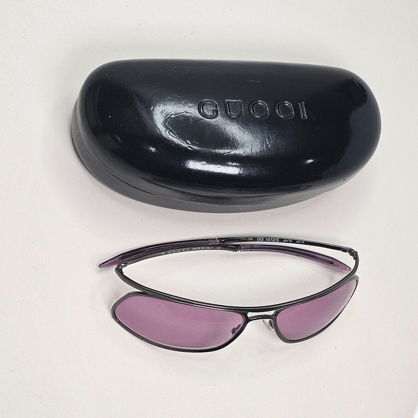 Gucci Sunglasses 2001 Vintage Wrap Gunmetal Pink Fuchsia GG 1672/S 831T9 291024