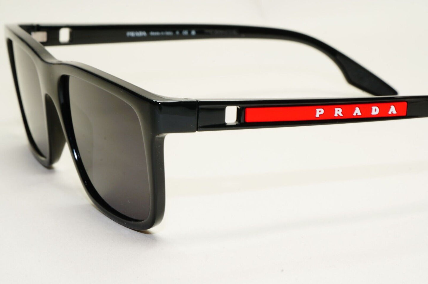 Prada Sunglasses Black Glossy Square Red Linea Rossa PS02OV VPS 02O 1AB-1O1 55mm