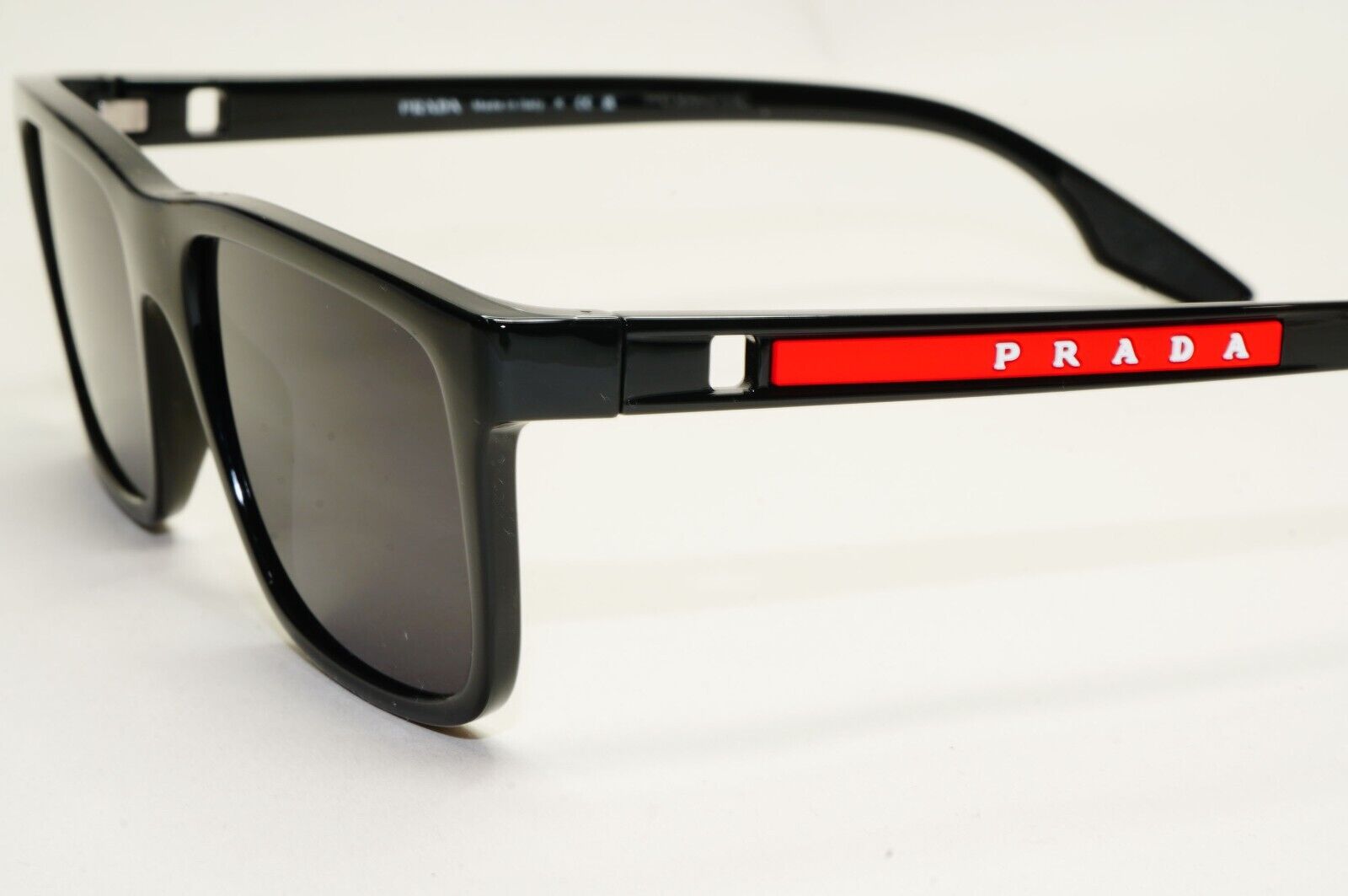 Prada Sunglasses Black Glossy Square Red Linea Rossa PS02OV VPS 02O 1AB-1O1 55mm