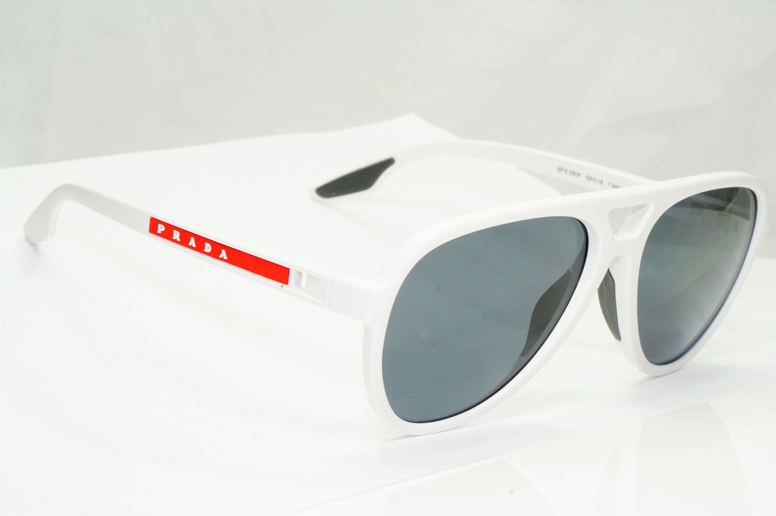 Prada White Polarized Sunglasses Pilot Grey Red Stripe PS06WS SPS 06W TWK-02G