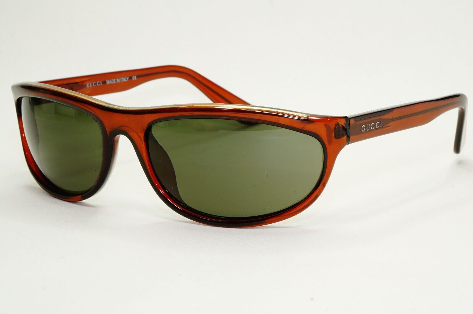 Gucci Sunglasses 1997 Vintage Glass Lens Brown Green Wrap GG 1164/S 5MB 050824