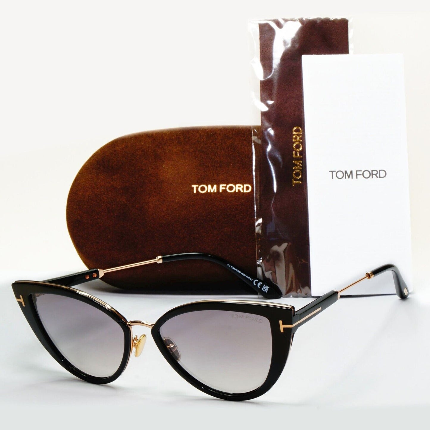 Tom Ford Sunglasses Anjelica-02 Black Gold Grey Cat Eye FT0868 TF 868 01C 57mm