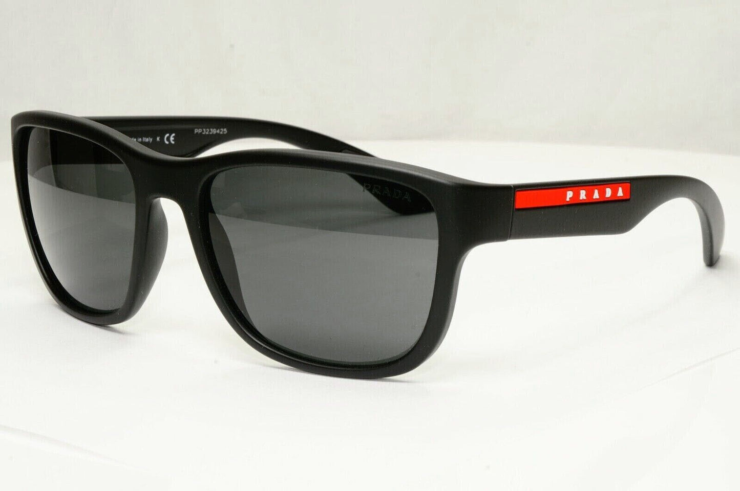 Prada Sunglasse Black Square Rubber PS01US SPS 01U DG0-5S0 Red Stripe Rossa 59mm