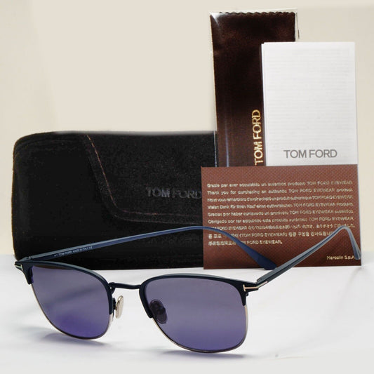 Tom Ford Sunglasses Dark Blue Gold Metal Square Liv FT0851 TF 851 91V 52mm