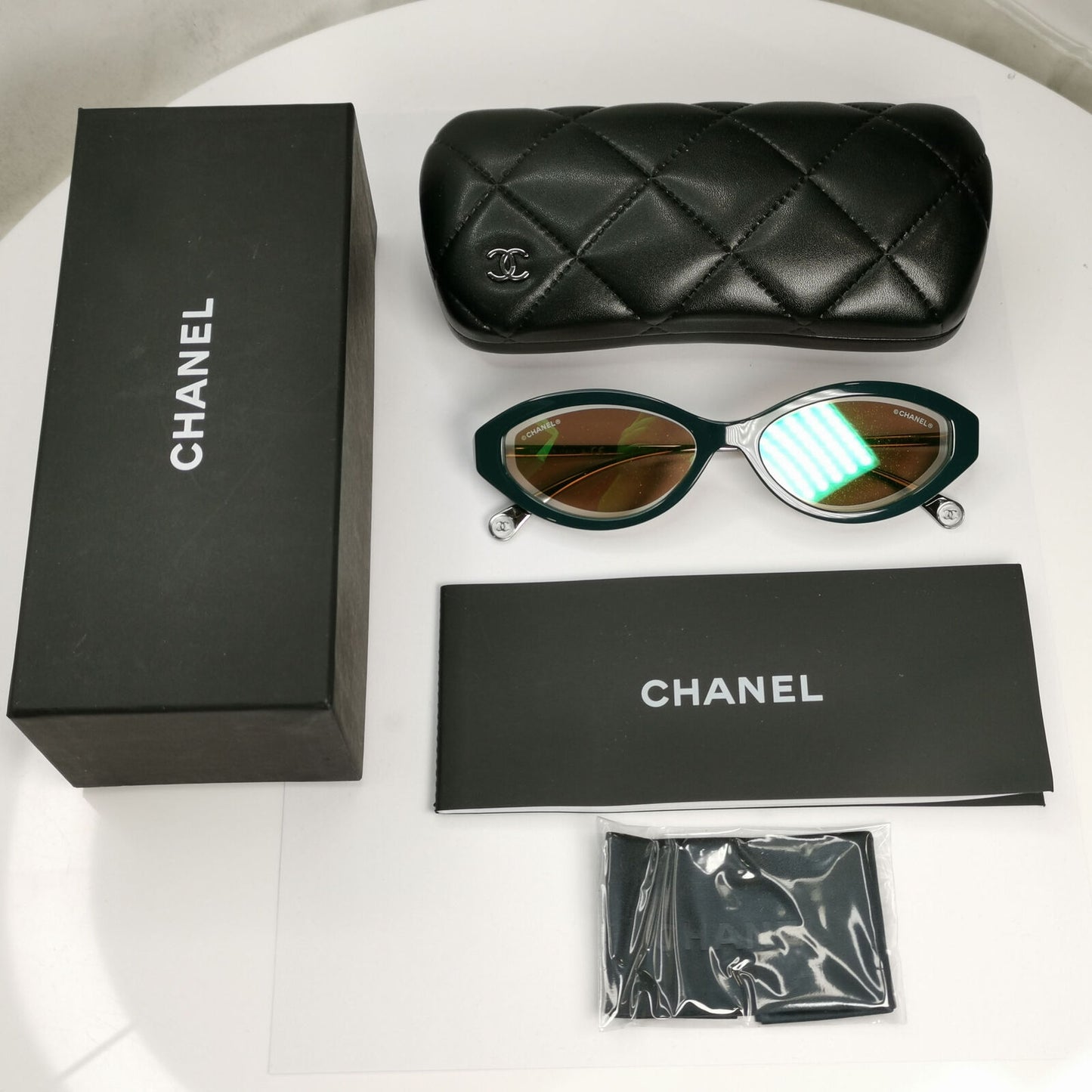 Chanel 2020 Sunglasses Green Gunmetal Grey Mirror 5424 c.1459/EC 290323