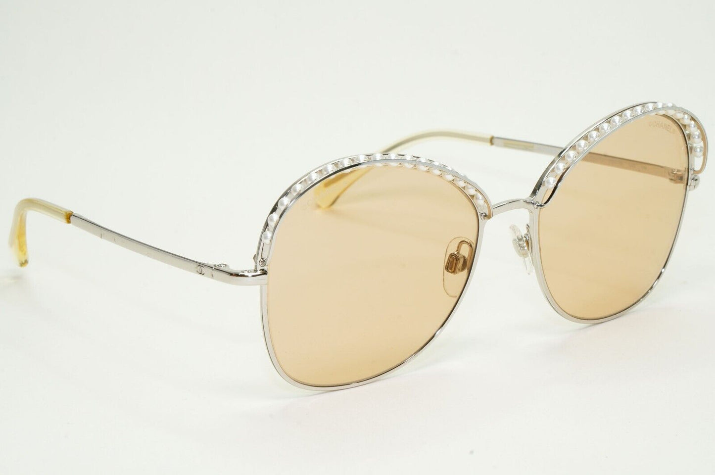 Chanel Sunglasses Pearl Silver Brown Amber Square Metal 4246-H c.124/73 56mm