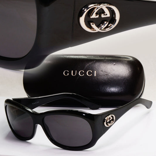 Gucci Sunglasses 2007 Vintag Black Silver Square Glossy GG 2966/S 807Y2 190224