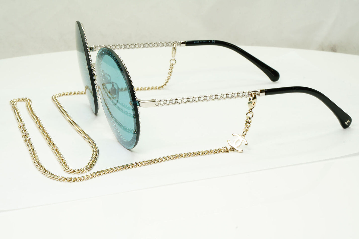 Chanel Chain Sunglasses Round Blue Year 2021 Silver Gold 4245 c.124/80 280323