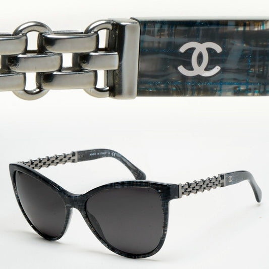 Chanel Sunglasses Chain Grey Black Square Tweed 5326 c.1527/S6 58mm 241124