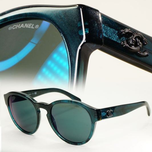 Chanel Sunglasses Dark Green Teal Marble Designer Fashion 5359 c.1570/Z6 54mm