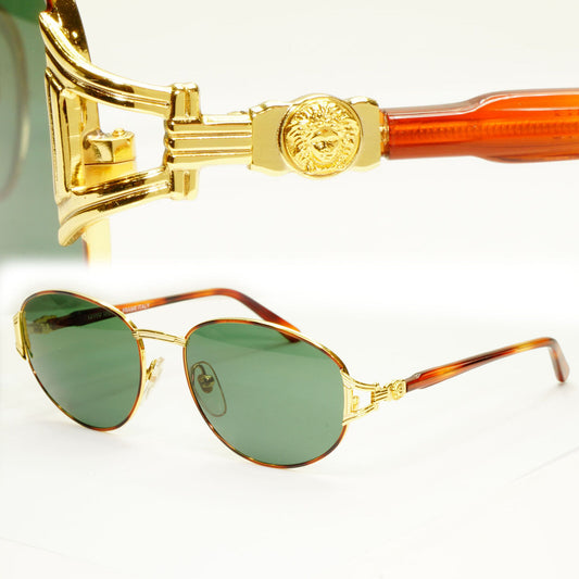 Gianni Versace 1995 Vintage Gold Medusa Green Brown Sunglasses MOD G28 COL 14L B