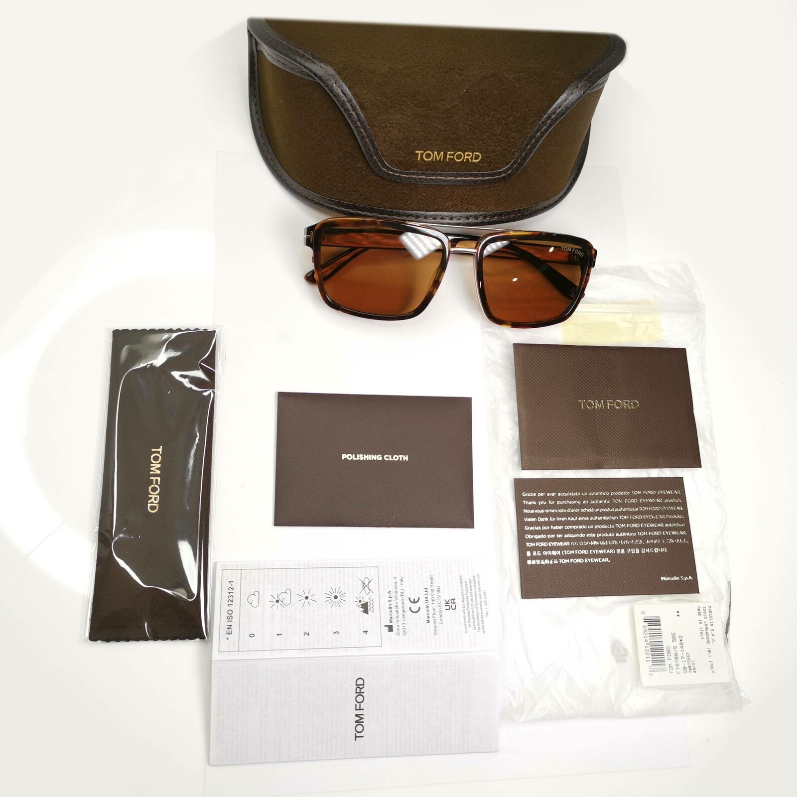 Tom Ford Tortoise Gold Brown Mens Sunglasses Square Rectangle Anders TF 780 56E