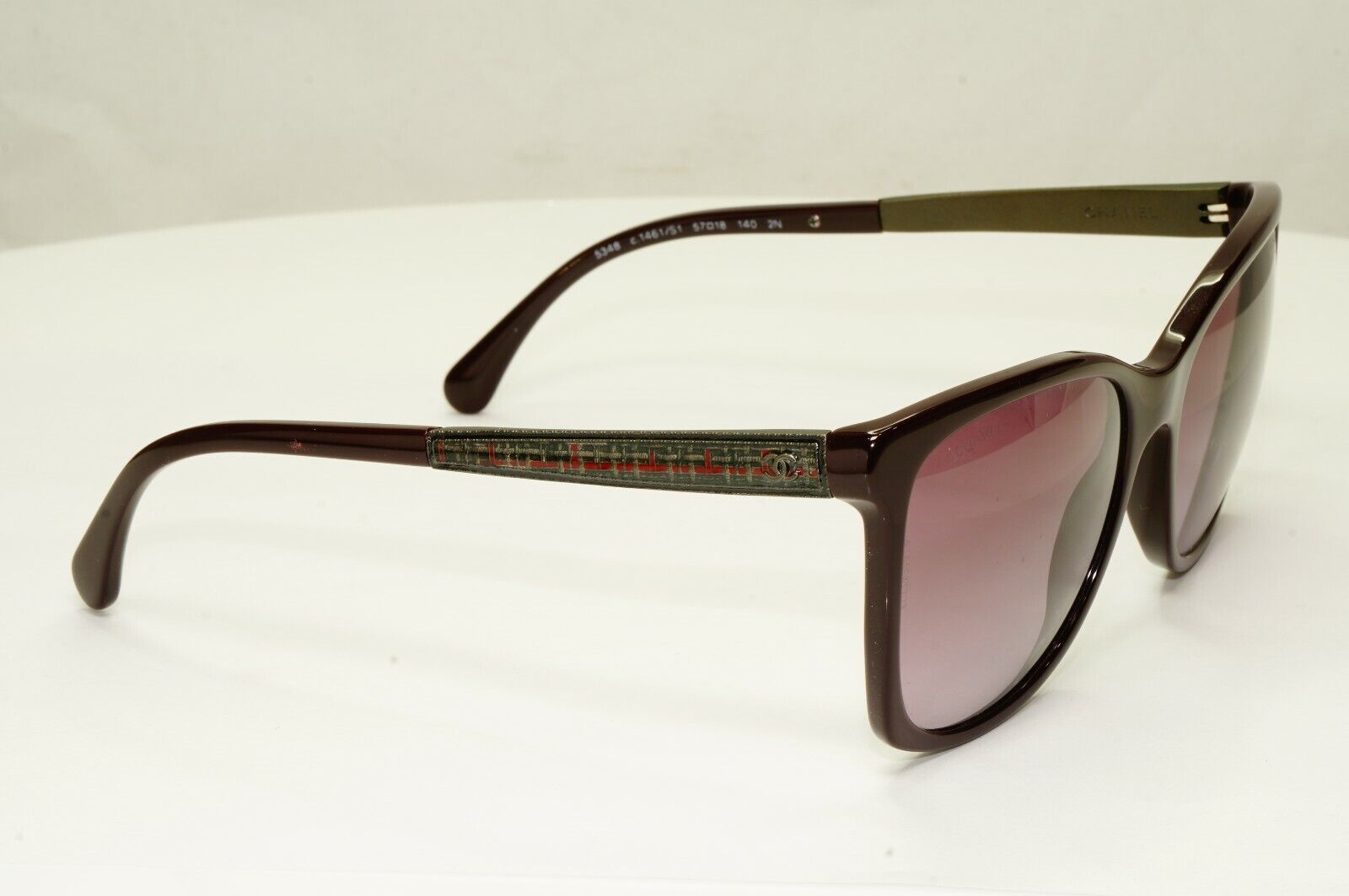 Chanel Plaid Burgundy Bordo Square Sunglasses Womens Gradient 5348 1461/S1 25642