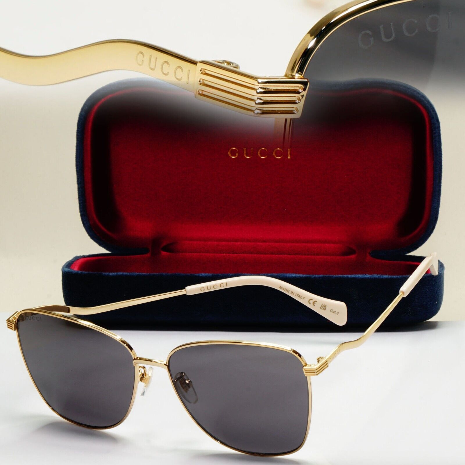 Gucci Sunglasses 2022 Gold Square Grey Metal GG 0970S 001 Large 60mm 141024