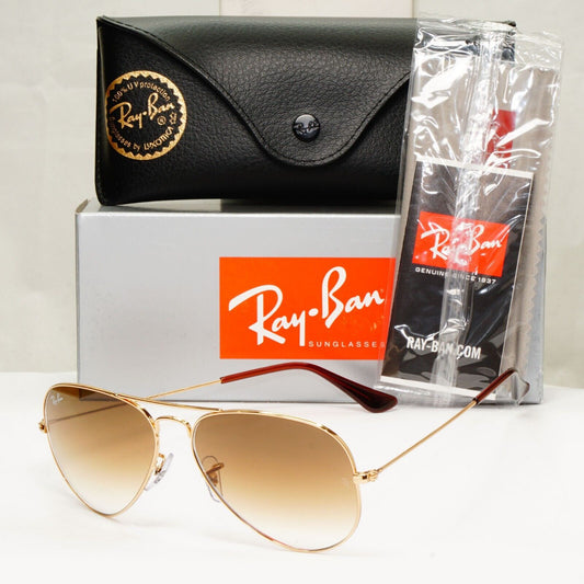 Ray-Ban Sunglasses Aviator Gold Brown Gradient Pilot Metal RB 3025 001/51 58mm