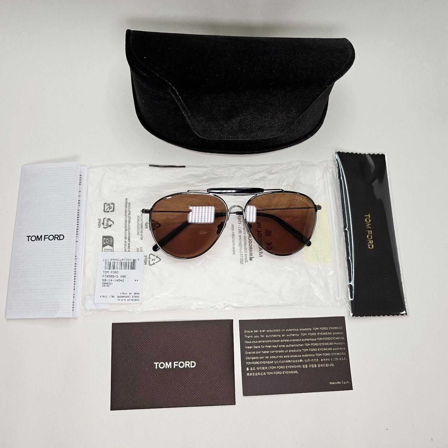 Tom Ford Sunglasses Raphael-02 Shiny Gunmetal Brown Pilot FT0995 TF 995 08E 59mm