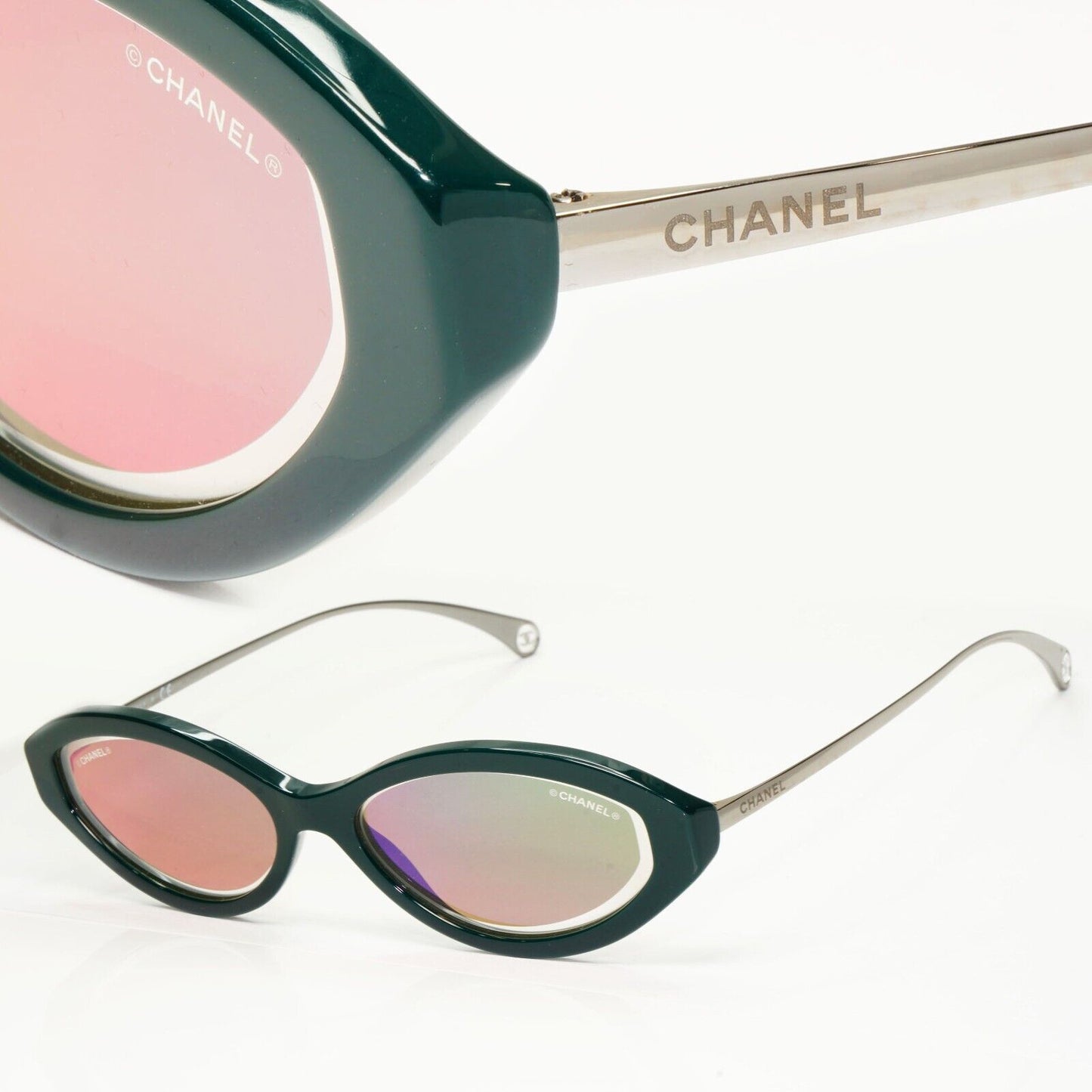 Chanel 2020 Sunglasses Green Gunmetal Grey Pink Mirror Slim 5424 c.1459/EC [A]