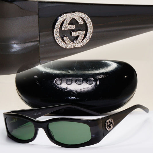 Gucci Sunglasses 1999 Vintage Grey Green Rectangle Crystal GG 2526/S AD7 051124