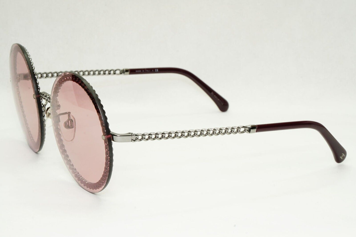 Chanel Sunglasses Chain Round Pink Red Burgundy Silver 4245 C.108/D8 041223 [A]