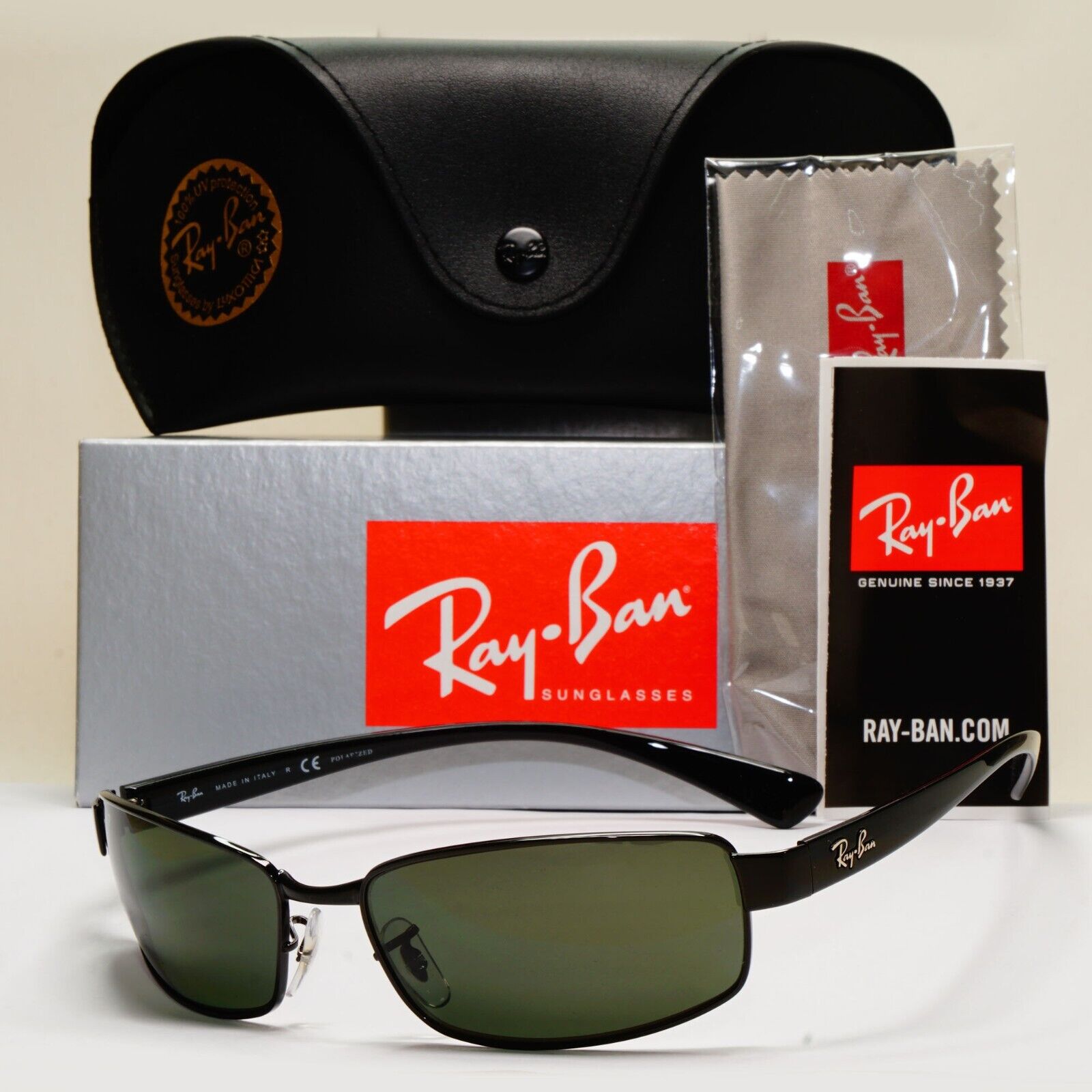 Ray-Ban Sunglasses 2011 Vintage Polarized Black Green Wrap RB 3364 002/58 62mm