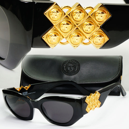 Gianni Versace 1995 Sunglasses Vintage Gold Black Biggie MOD 420/D COL852 190123